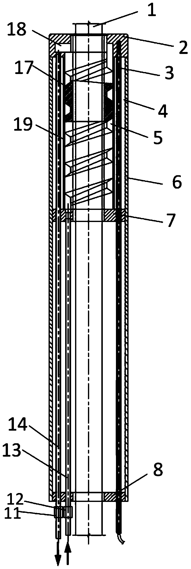 A kind of pushable molybdenum electrode cooling water jacket