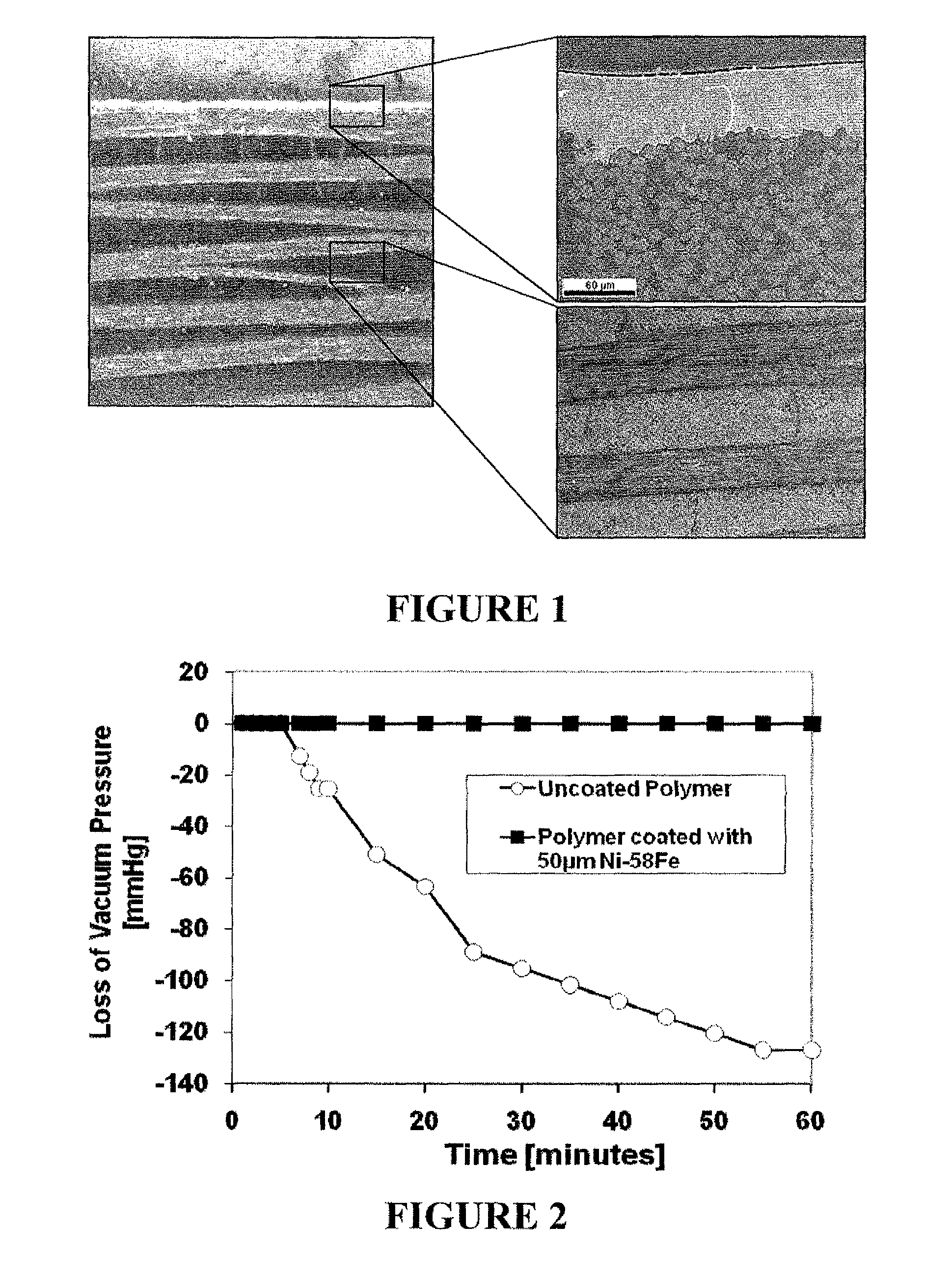 Metal-coated polymer article of high durability and vacuum and/or pressure integrity