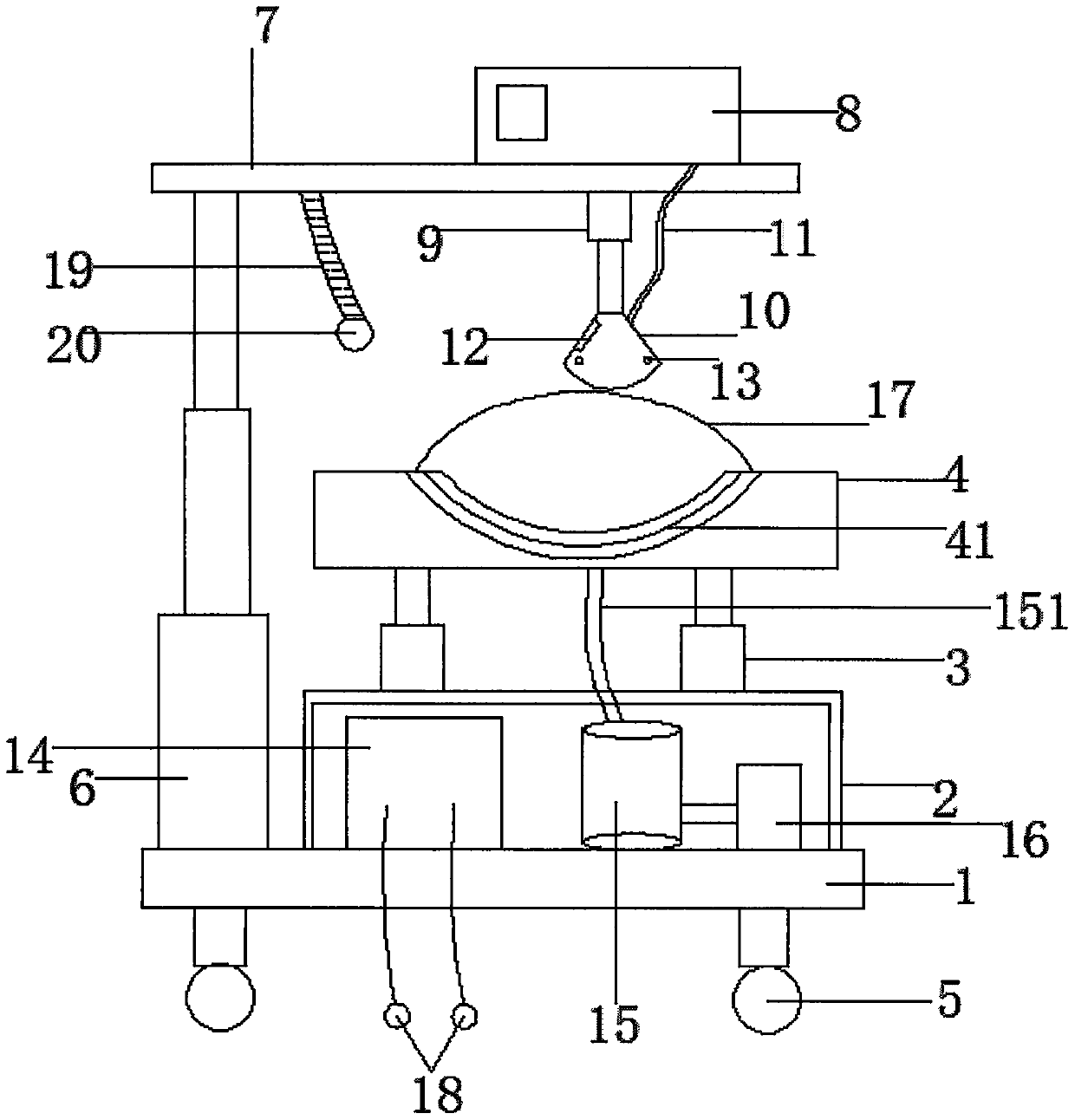 Headrest-type suspended anesthesia device used in anesthesiology department