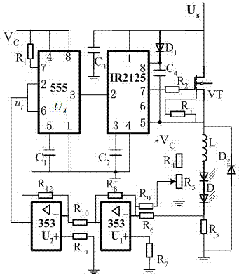 High-power LED constant current driving circuit and parameter algorithm thereof