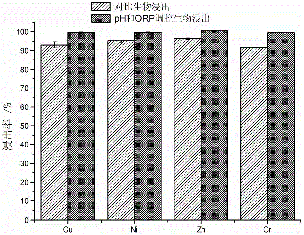 Method for biologically leaching heavy metal from heavy metal-contained waste based on pH and potential co-regulation