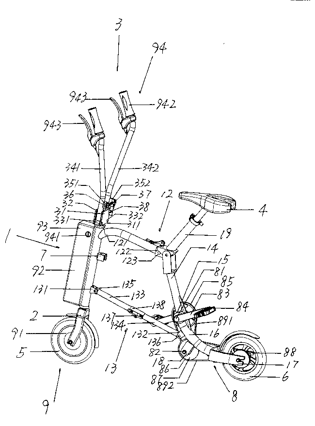 V-handlebar portable electric bicycle normally walked after being folded