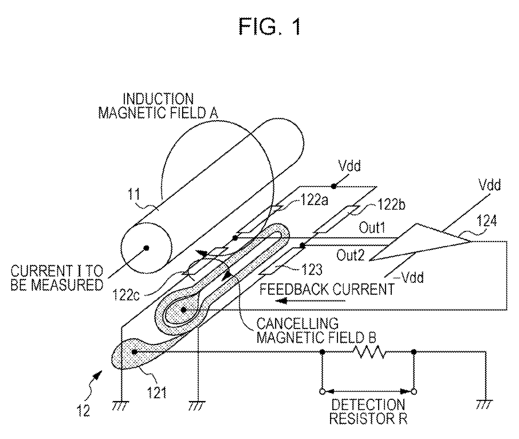 Magnetic sensor and magnetic balance type current sensor utilizing same