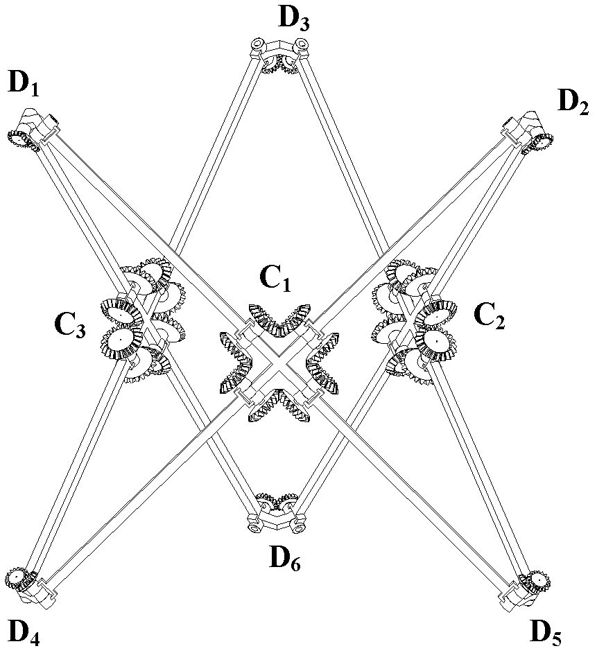 Synchronous unfolding-folding space extend arm of triangular prism based on centripetal mechanisms