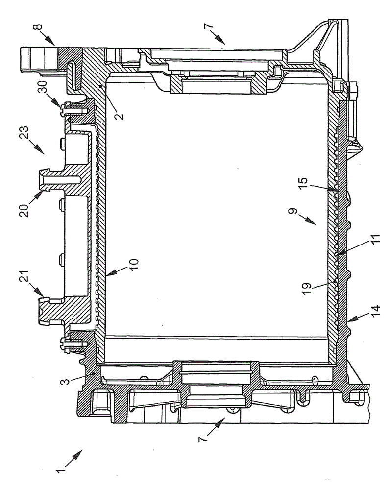 Unit and casing with a cooling jacket