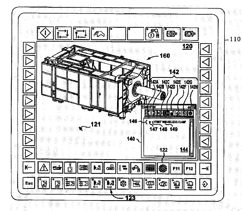 A method for displaying a virtual model of a molding system, and part information for a selected entity model, on a display of a human-machine interface of a molding system computer