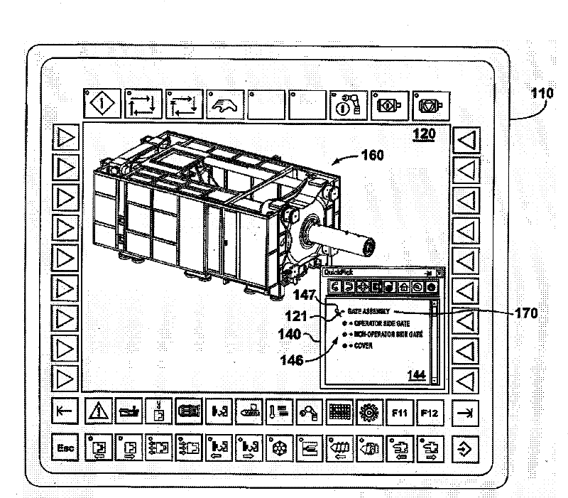 A method for displaying a virtual model of a molding system, and part information for a selected entity model, on a display of a human-machine interface of a molding system computer