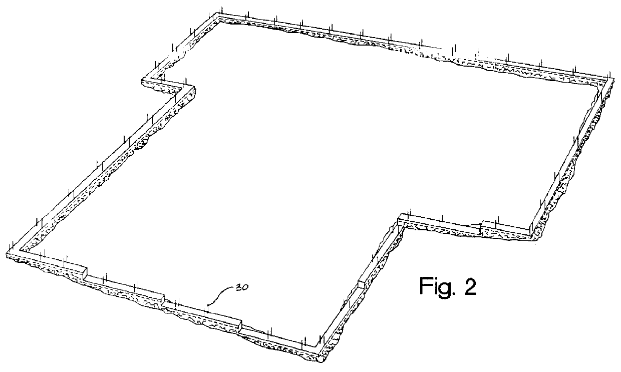 Foundation footing construction method, particularly as serve to efficiently precisely emplace wall anchors