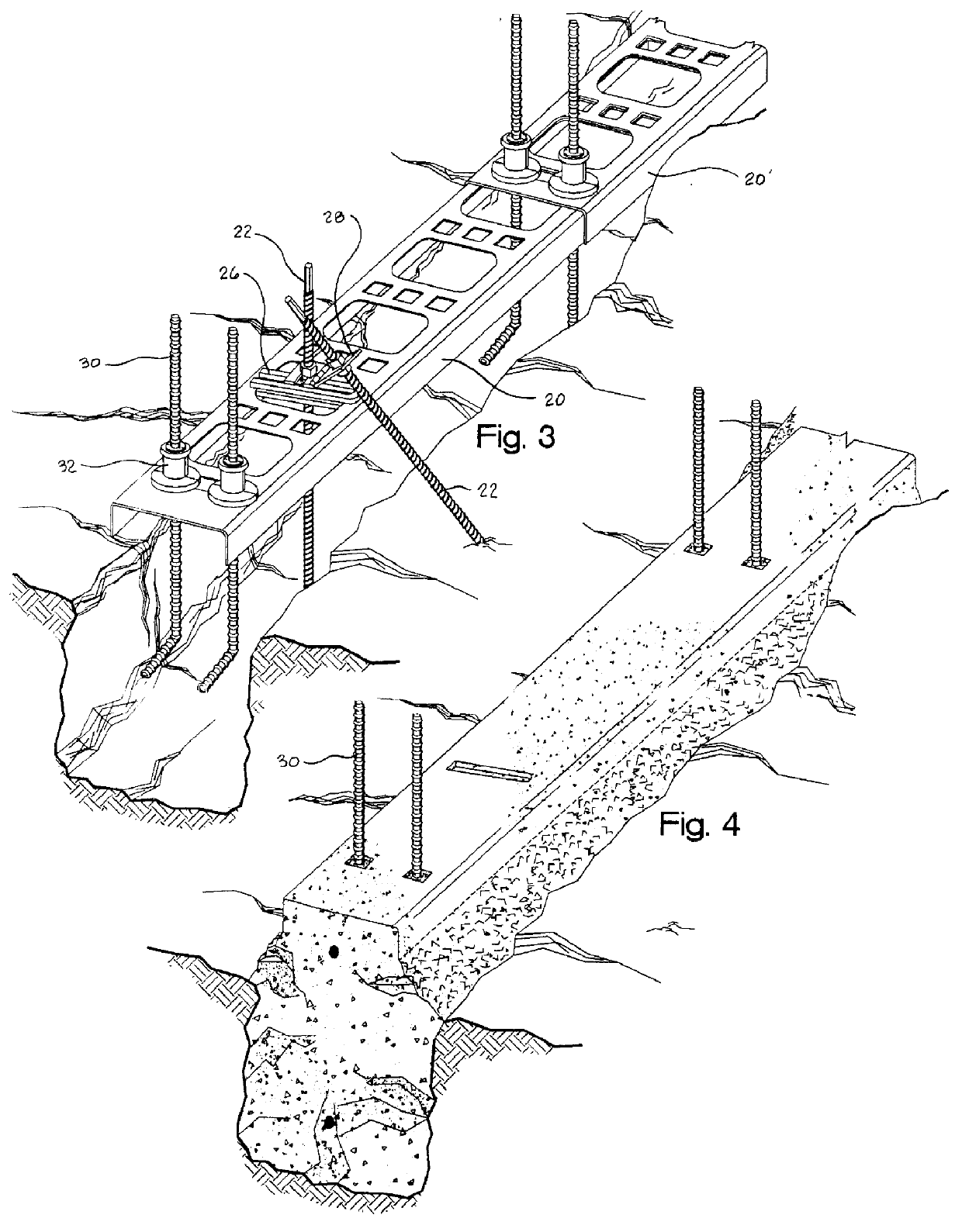 Foundation footing construction method, particularly as serve to efficiently precisely emplace wall anchors