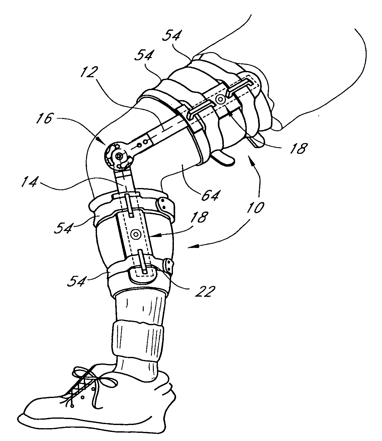 Orthopaedic brace having a range of motion hinge with an adjustable-length strut