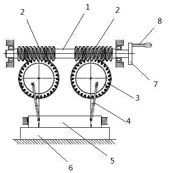 Manual pressing device based on worms, worm wheels and crank connecting rod transmissions