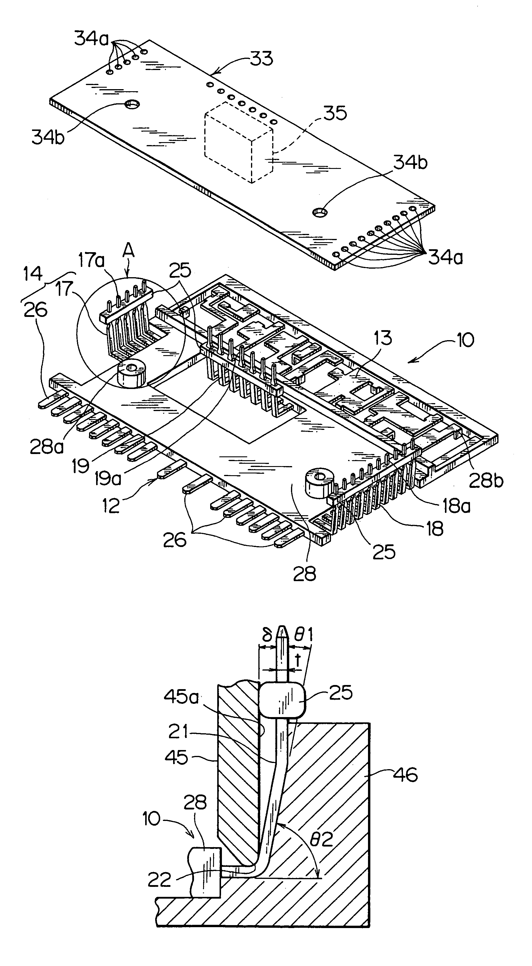 Busbar molded article, process for manufacturing the same and electronic unit