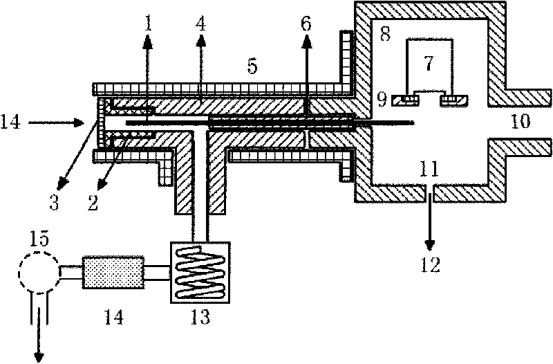 Sampling device used for analyzing polyaromatic hydrocarbon samples at real time in on-line mass spectrum