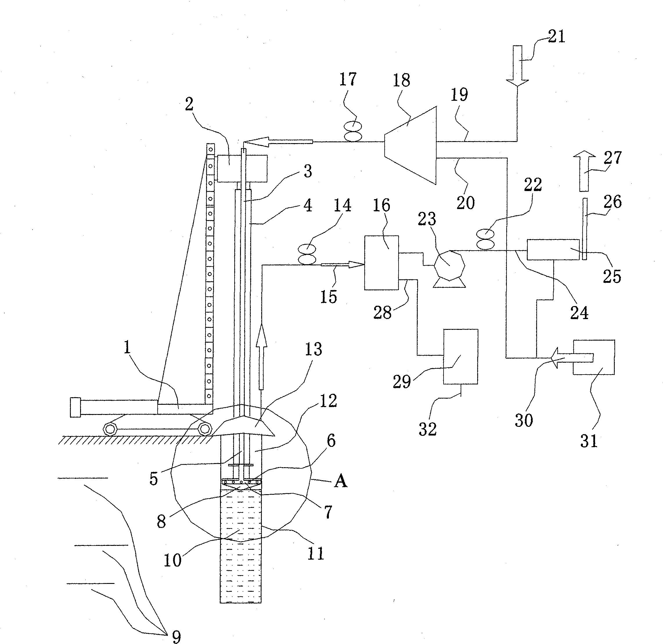 In-situ repair system and method for deep layer stirring-hot air injection of polluted soil