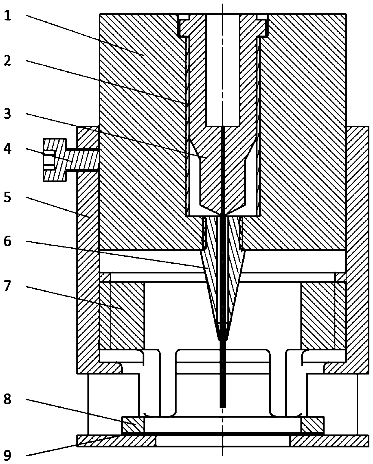 An electrostatic focusing electrofluid jet printing device and method