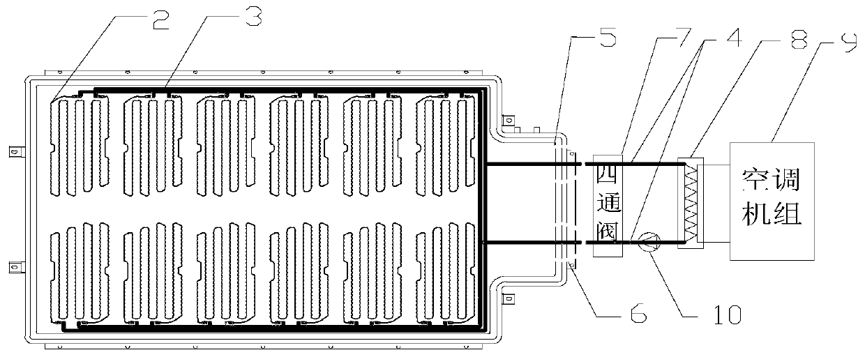 Battery pack cooling system arrangement structure with four-way valve