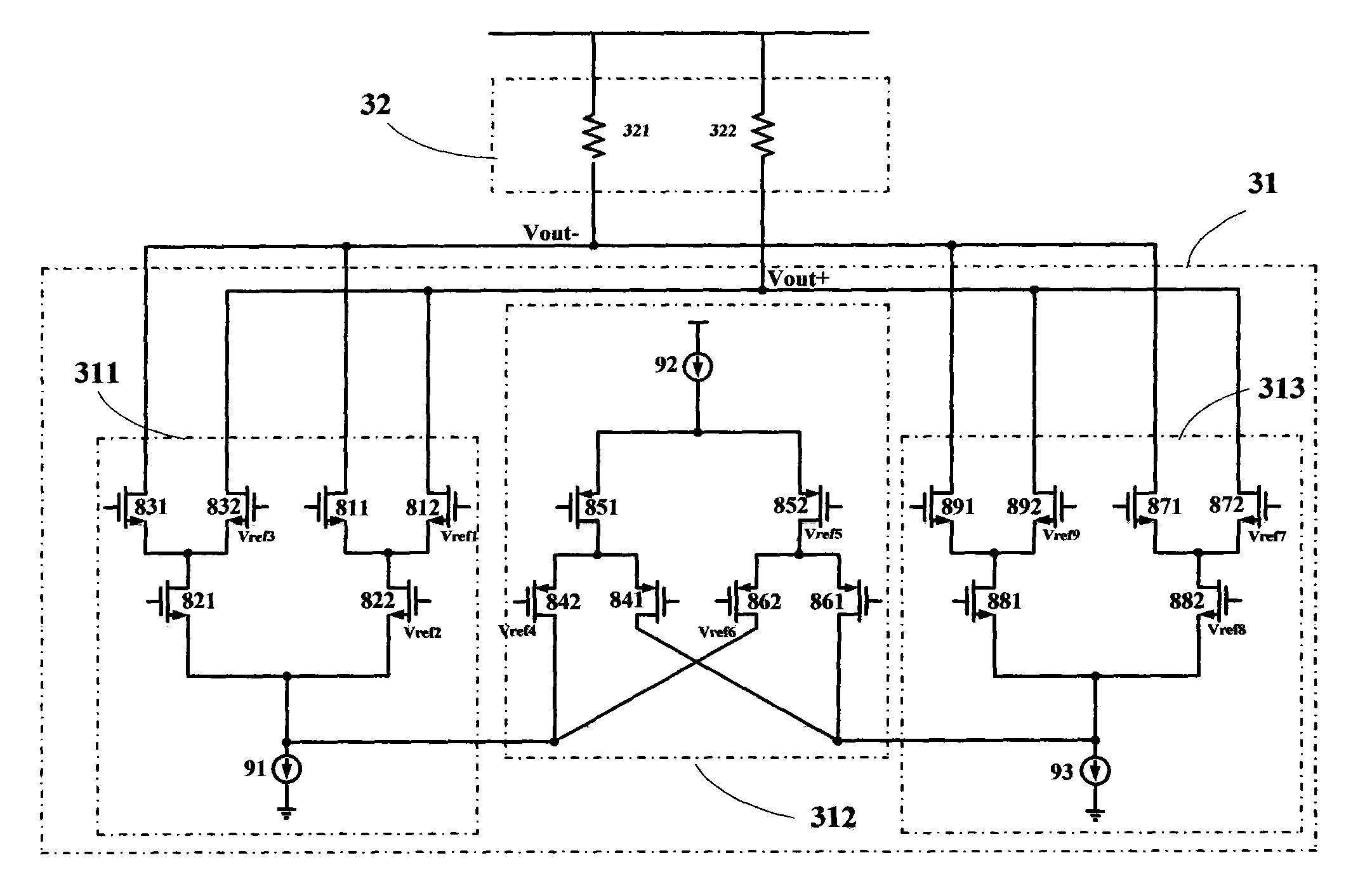 Folding device and folding and interpolating A/D converter