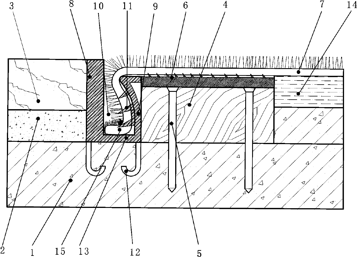 Spliced structure of stone floor and carpet