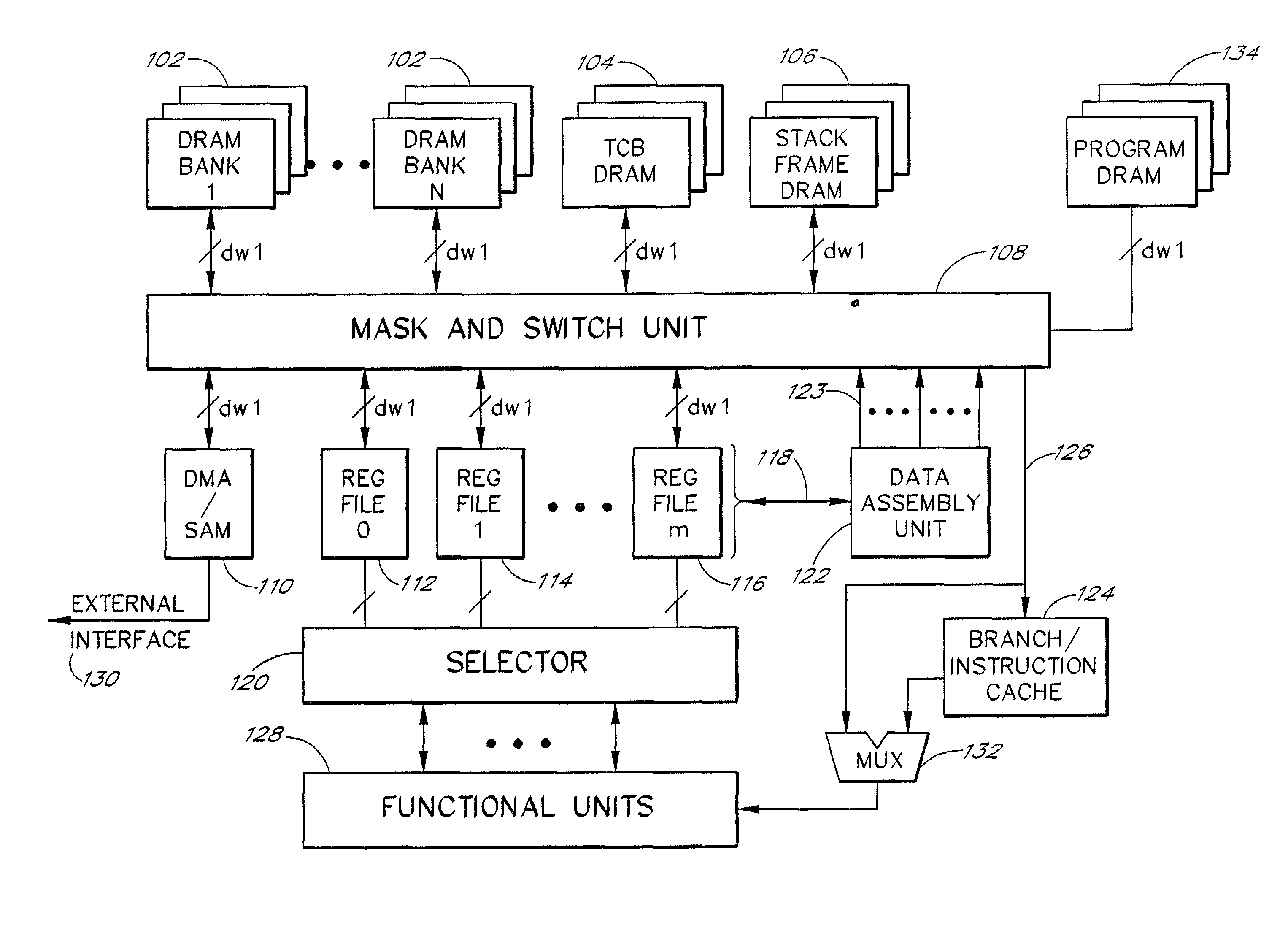 Program controlled embedded-DRAM-DSP architecture and methods