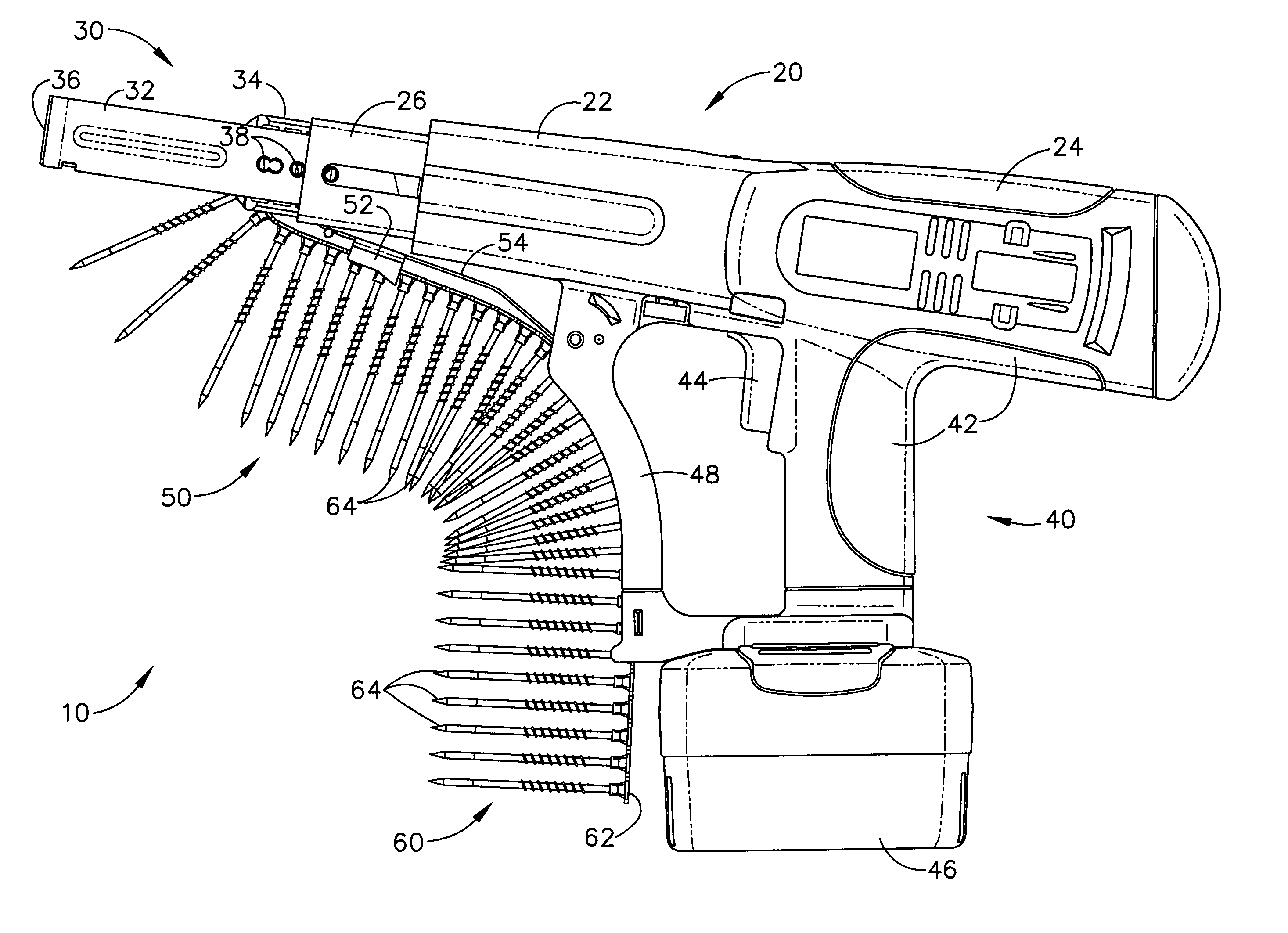 Tensioning device apparatus for a bottom feed screw driving tool for use with collated screws