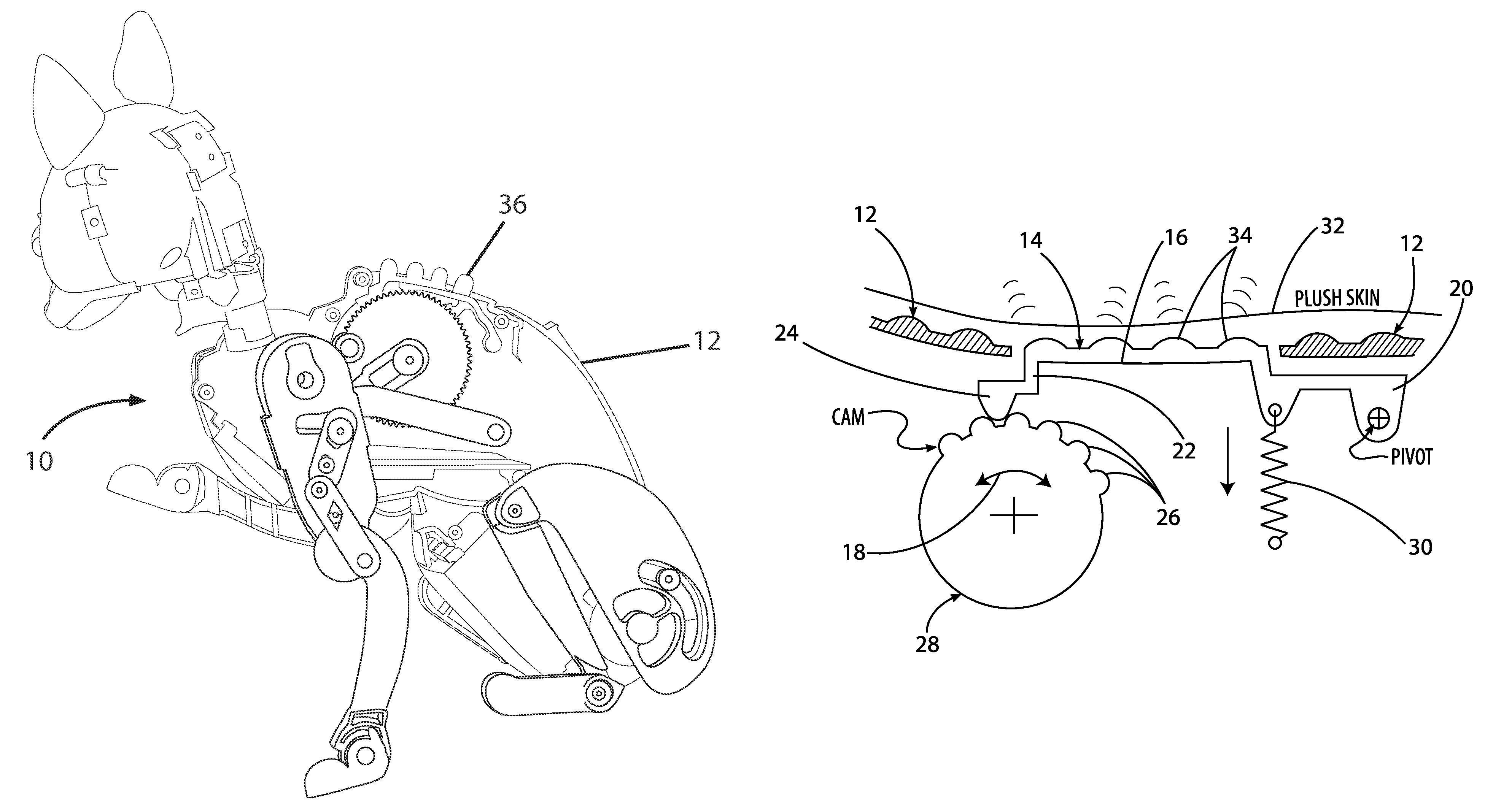 Transmission of vibrations to a body creating realistic sensations in mechanical toys