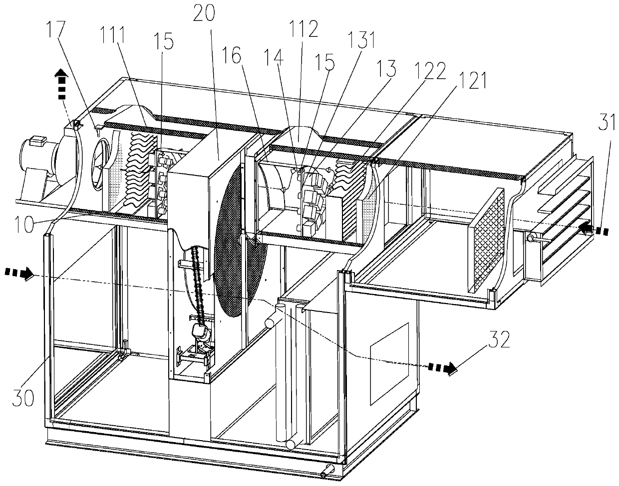 Microwave heating and dehumidifying device and rotary dehumidifier