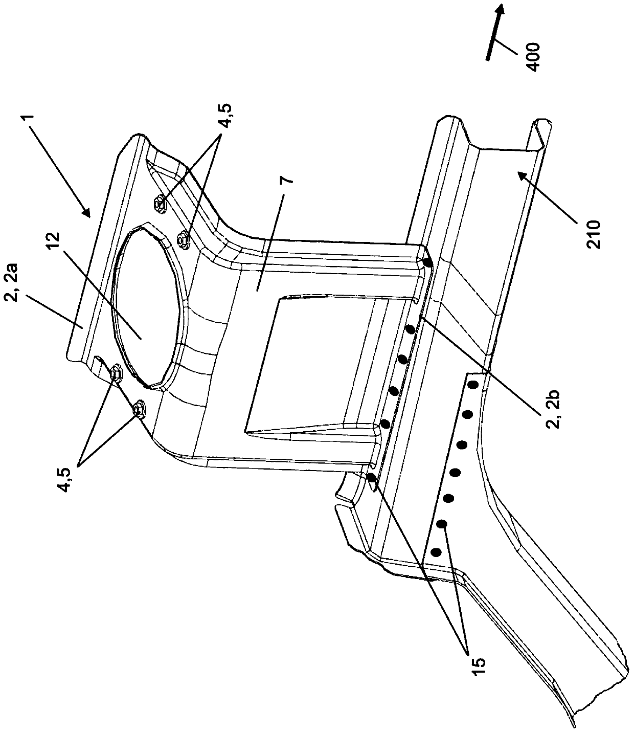 Support structure part and spring leg bushing for connecting spring leg to vehicle body