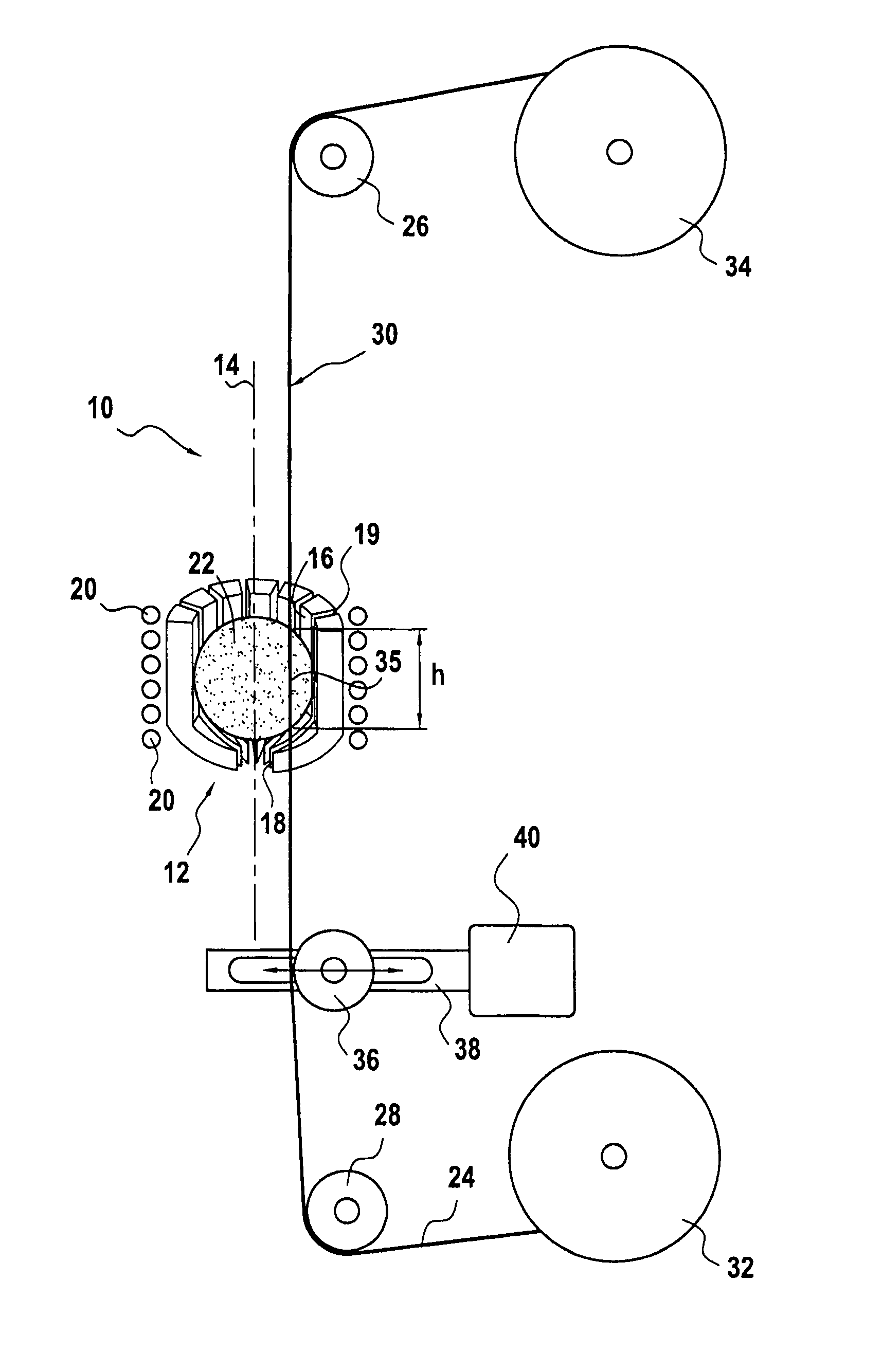 A method and a device for coating ceramic material fibers in metal by a liquid technique