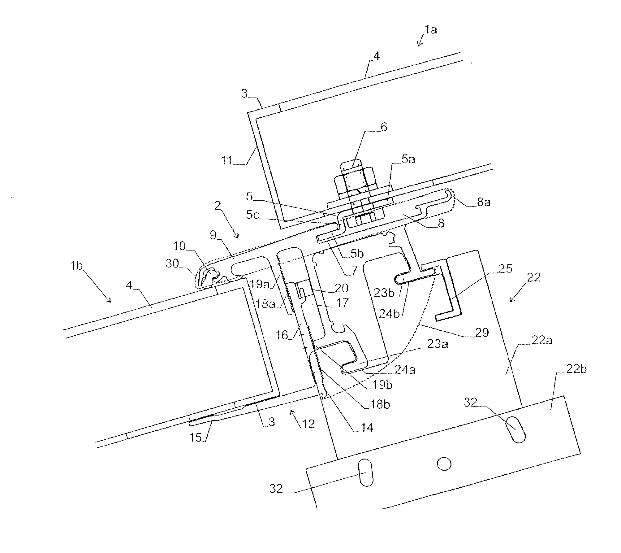 Roof structure having an arrangement of solar panels