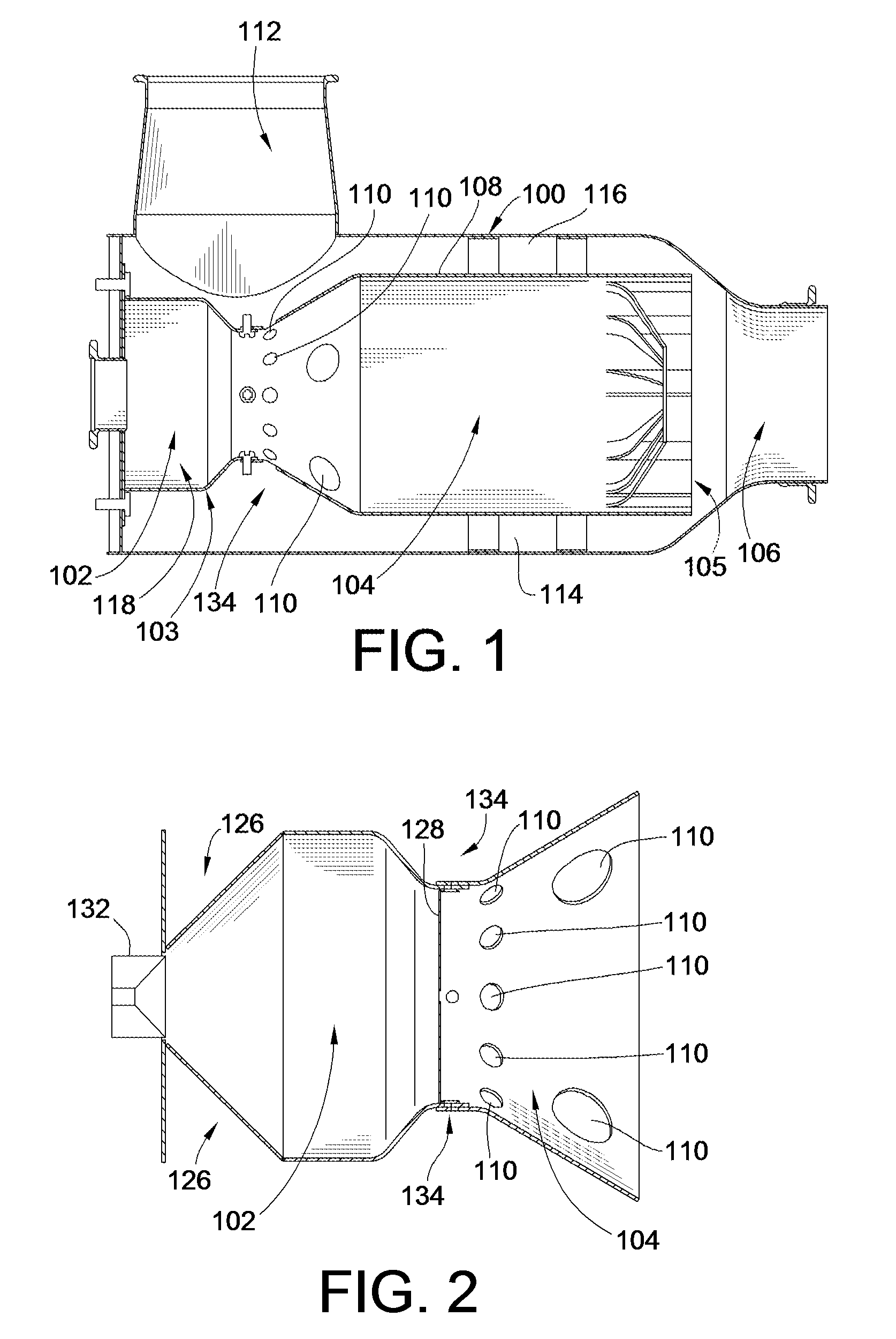 Low pressure drop mixer for radial mixing of internal combustion engine exhaust flows, combustor incorporating same, and methods of mixing