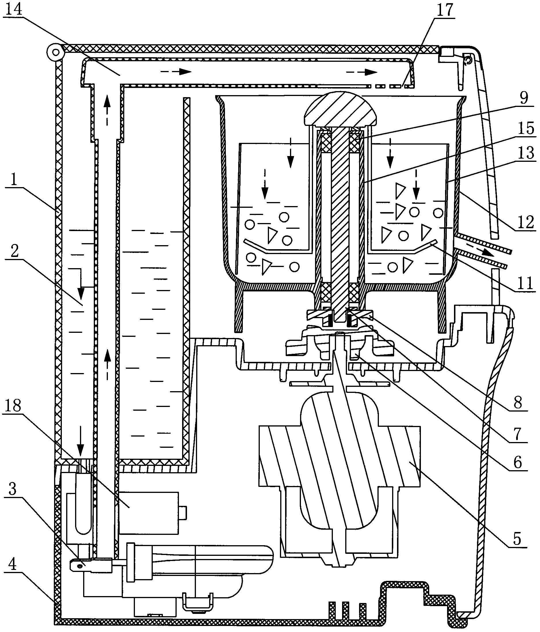 Coffee pot with function of grinding coffee beans