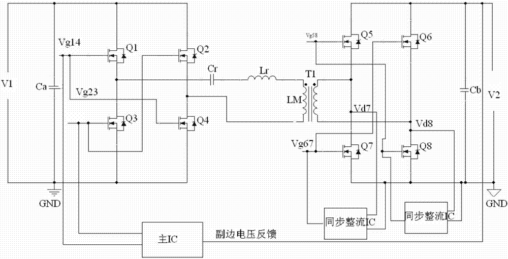 Converter circuit with bidirectional synchronization rectification and dead band self regulation