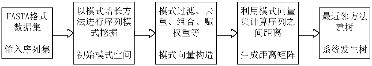 Phylogenetic tree construction method based on sequence pattern mining algorithm