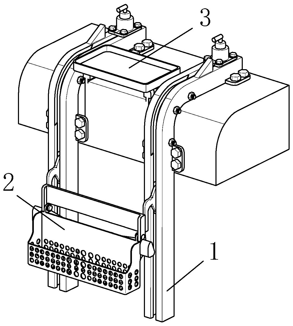 Double-guide-groove steel cable drive type automatic unloading lifting carrying device