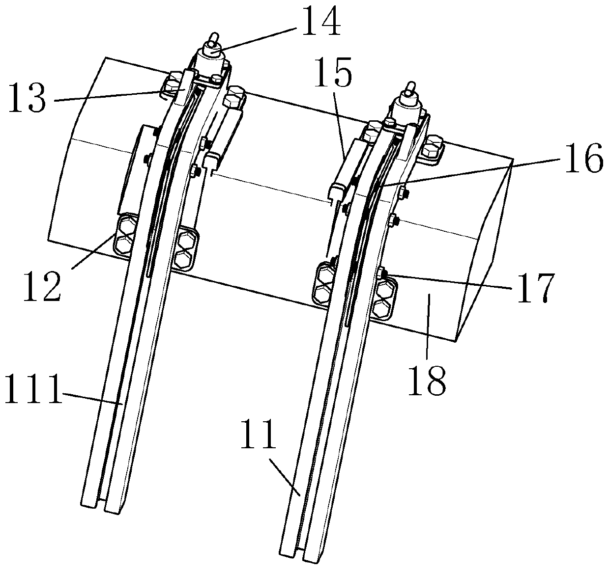 Double-guide-groove steel cable drive type automatic unloading lifting carrying device