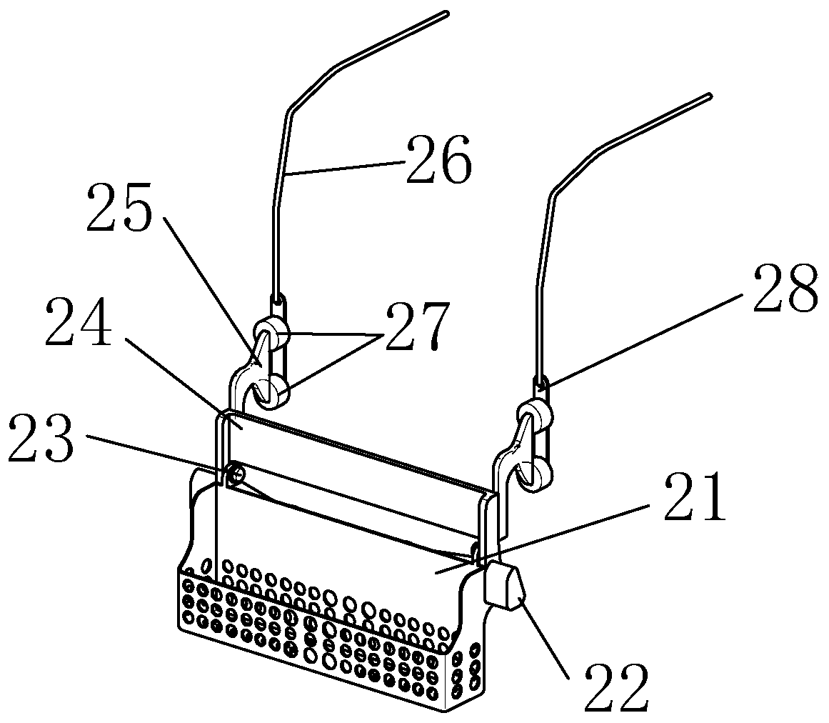 Double-guide-groove steel cable drive type automatic unloading lifting carrying device