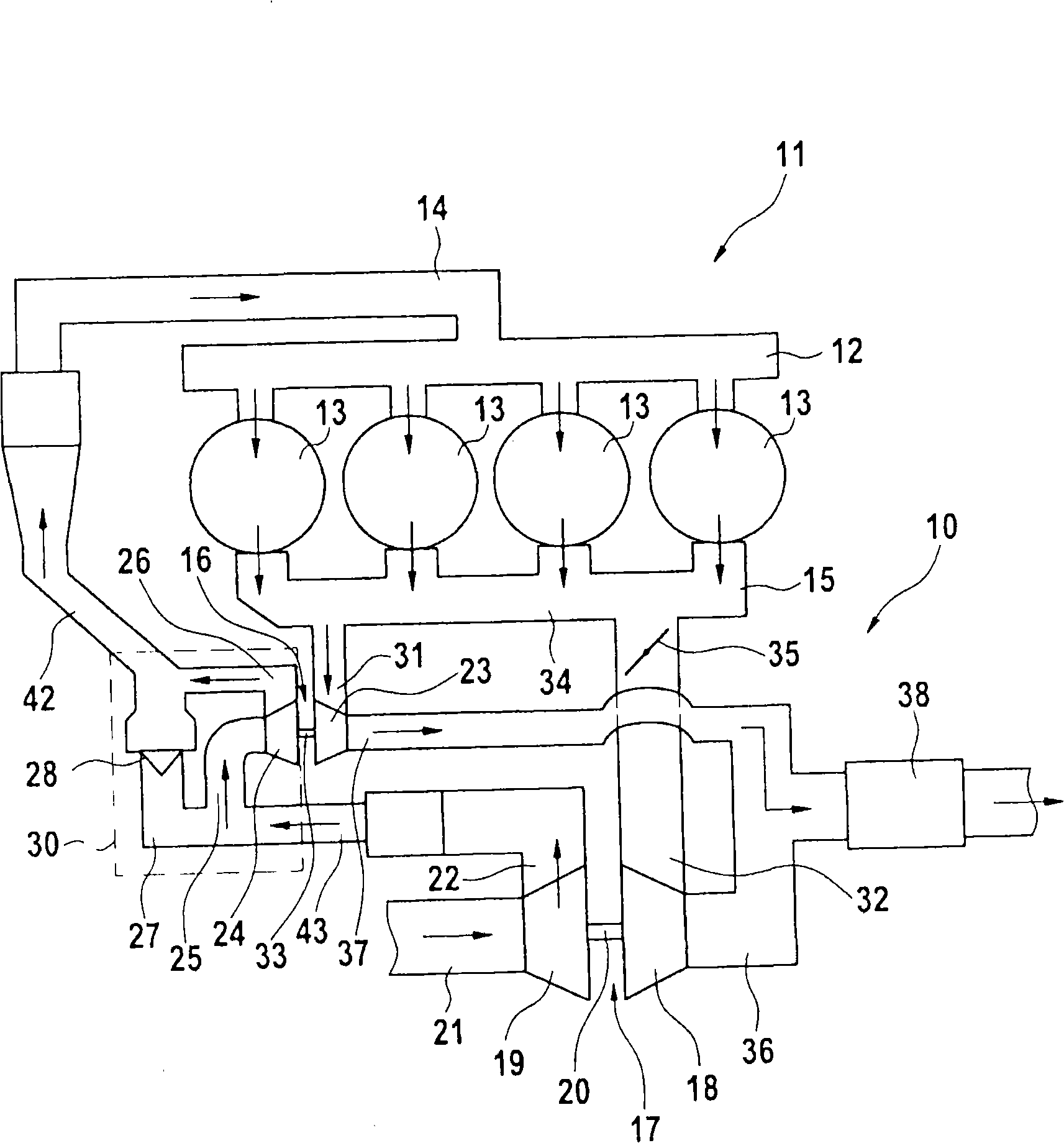 Arrangement of a two stage turbocharger system for an internal combustion engine