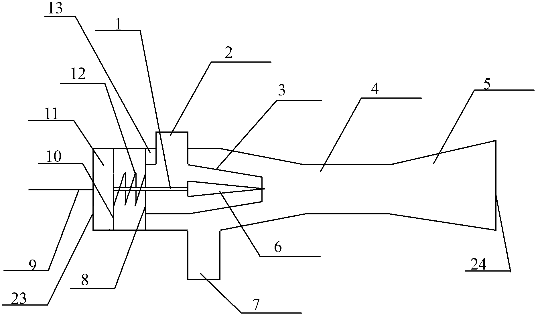 Ejector with automatic adjustment of ejecting flow and refrigerating system comprising same