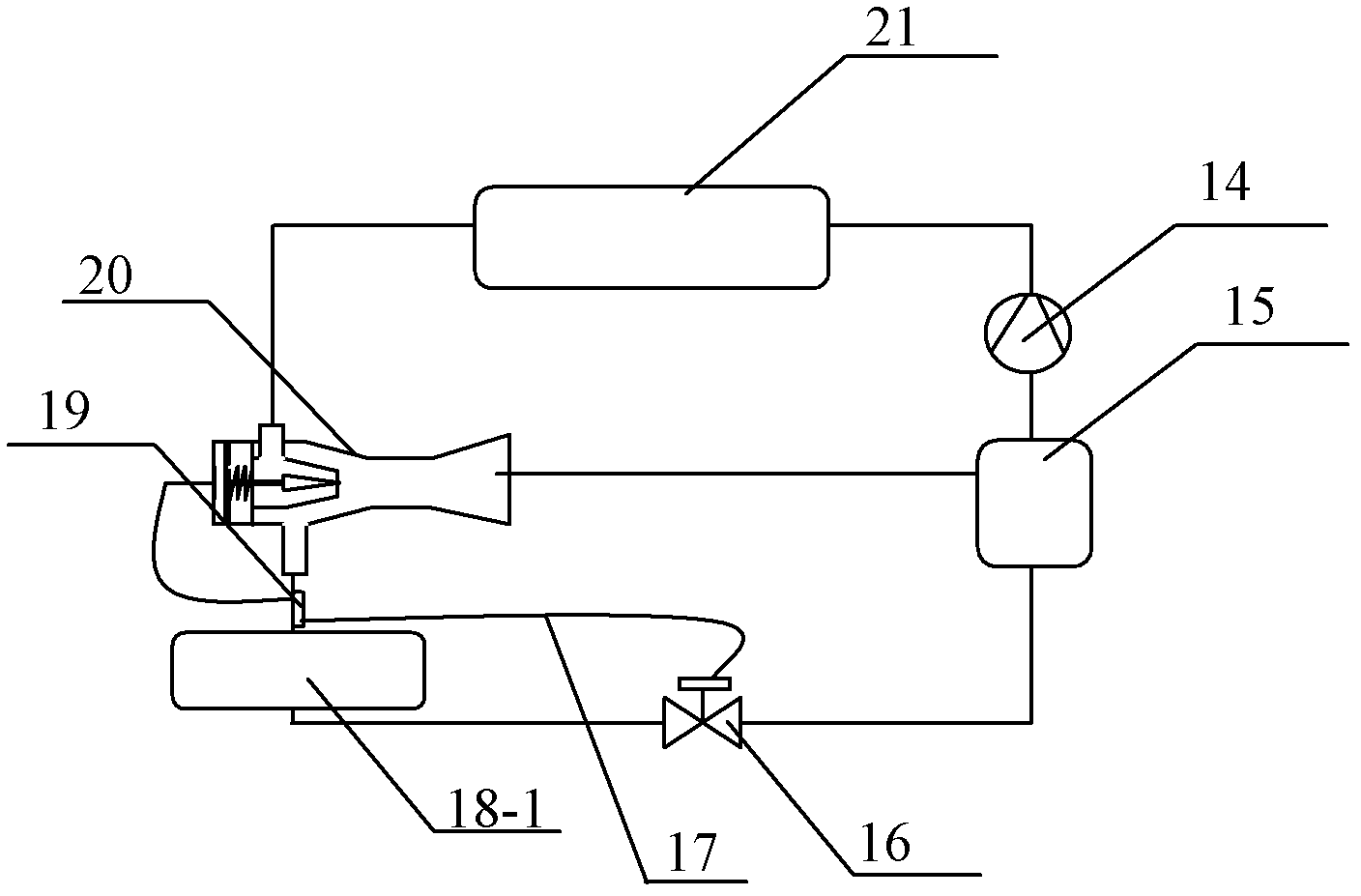 Ejector with automatic adjustment of ejecting flow and refrigerating system comprising same