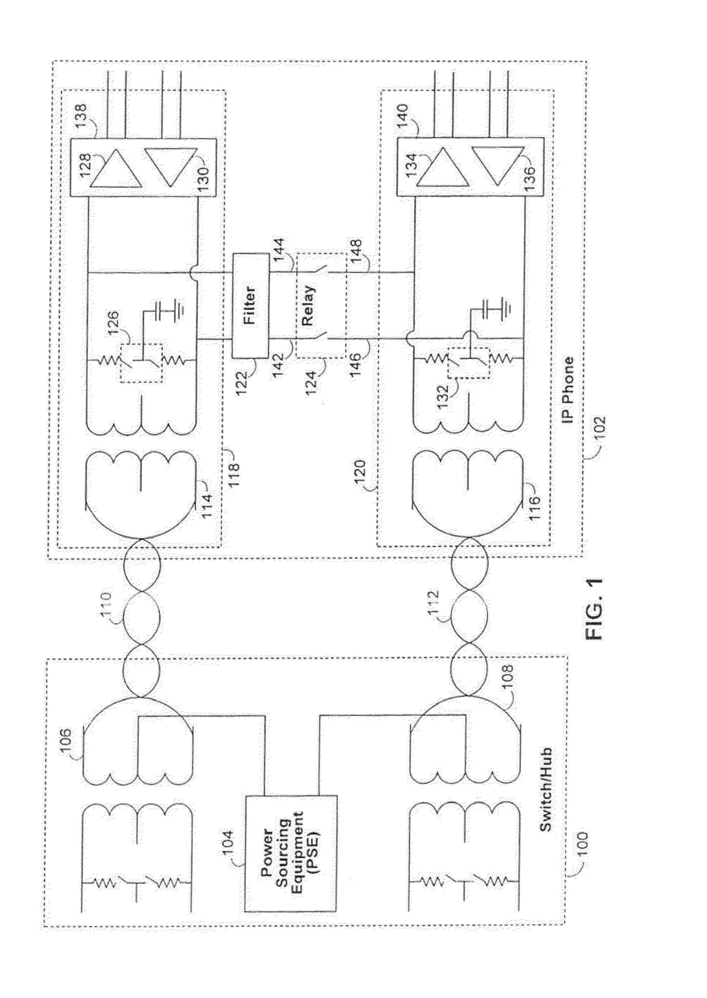 Relay circuitry and switching circuitry for power-over-network devices