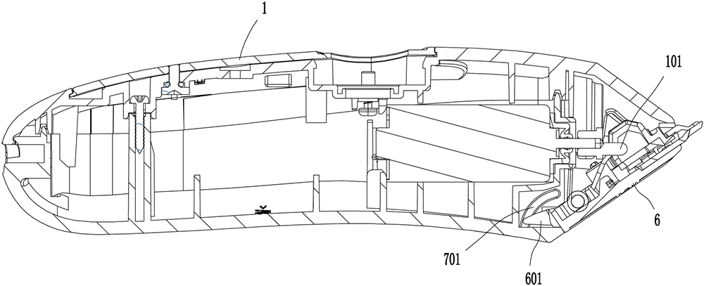 The connection structure between the head of the barber scissors and the host