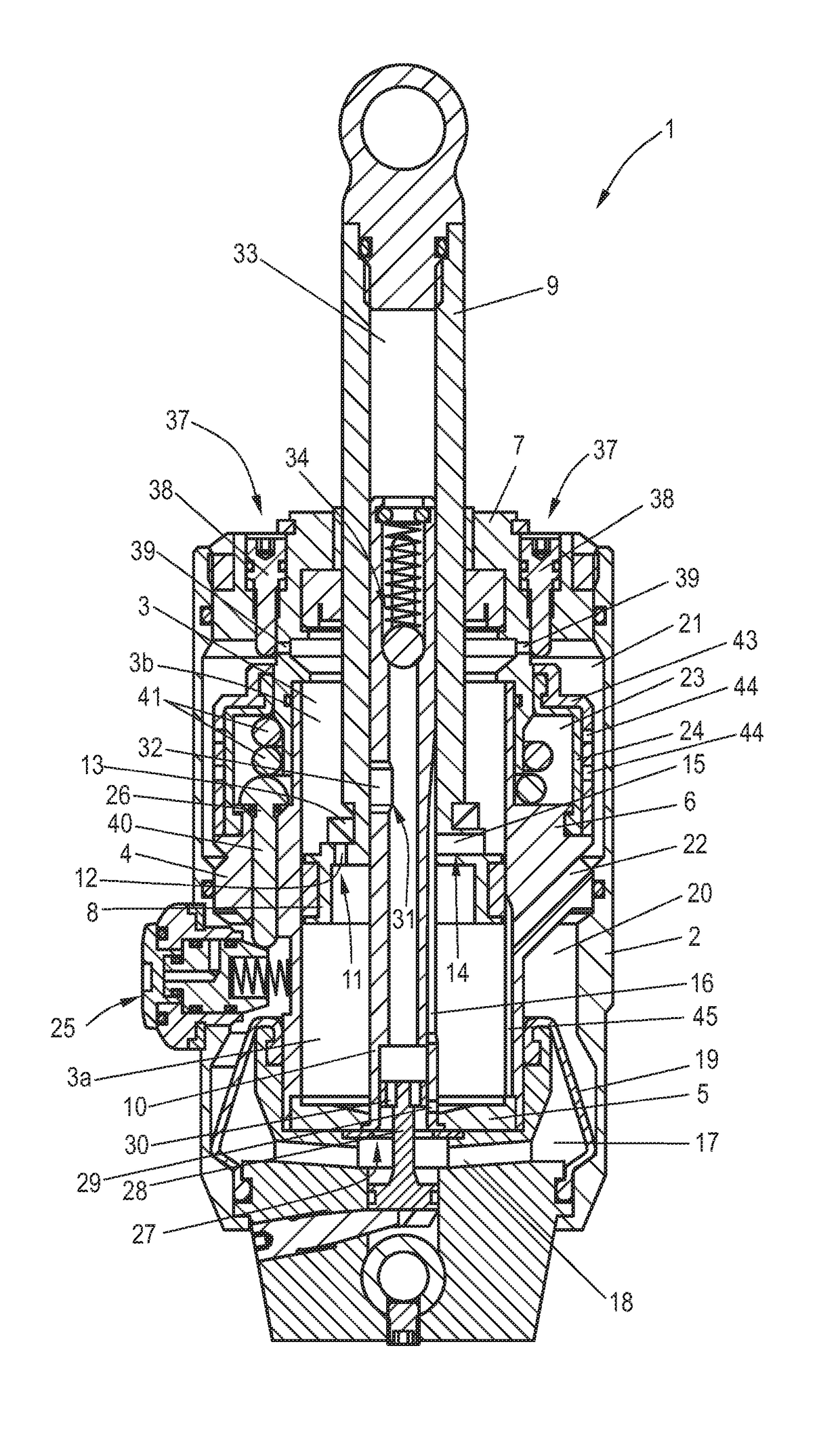 Hydraulic damping cylinder, in particular for a knee prosthesis