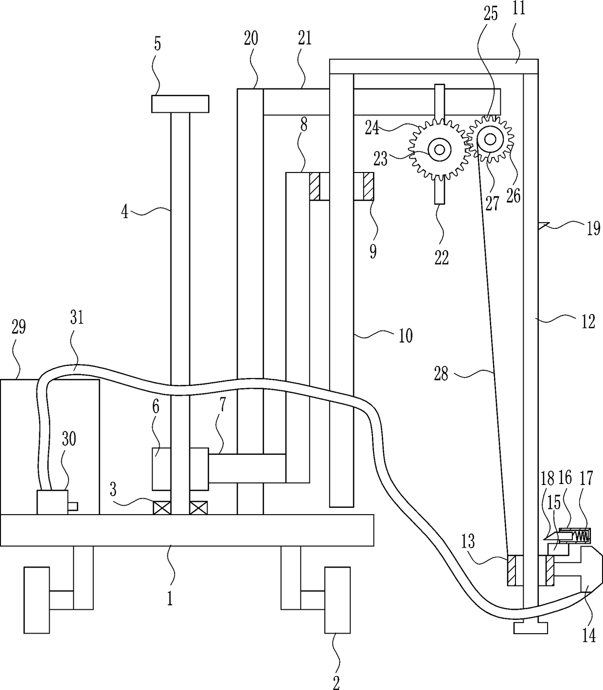 Automatic three-level lifting paint spraying device for gallery bridge