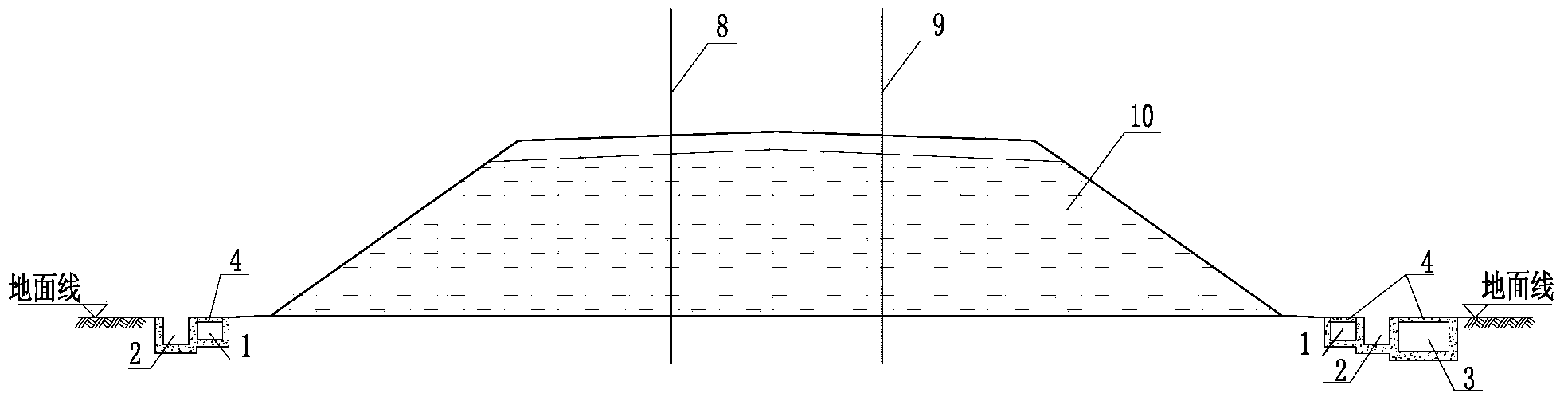 Integrated pipe trench structure applied to interregional ground line roadbed of urban rail transit project