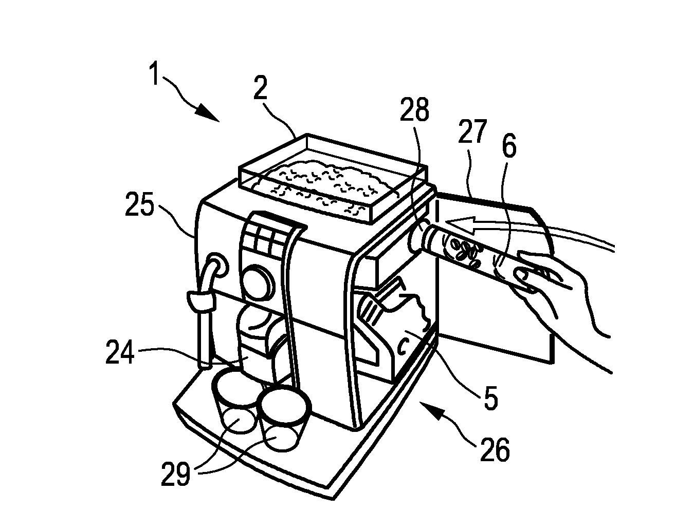 Coffee machine for providing coffee brew with reduced caffeine content