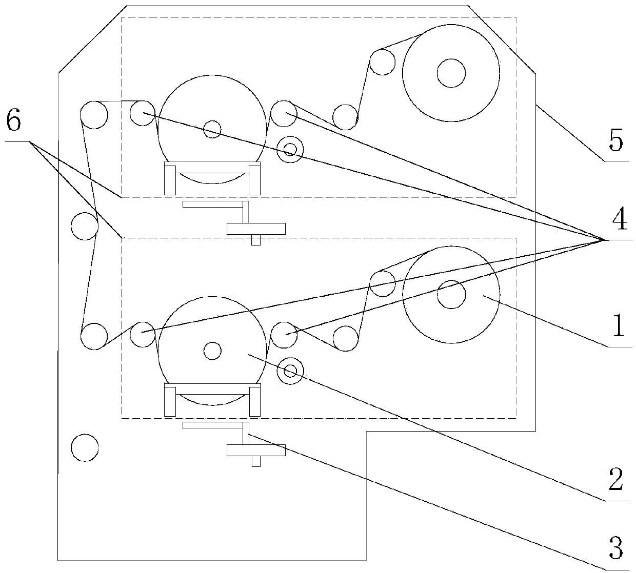 Film coating machine flattening roller layout structure and film coating machine using the same