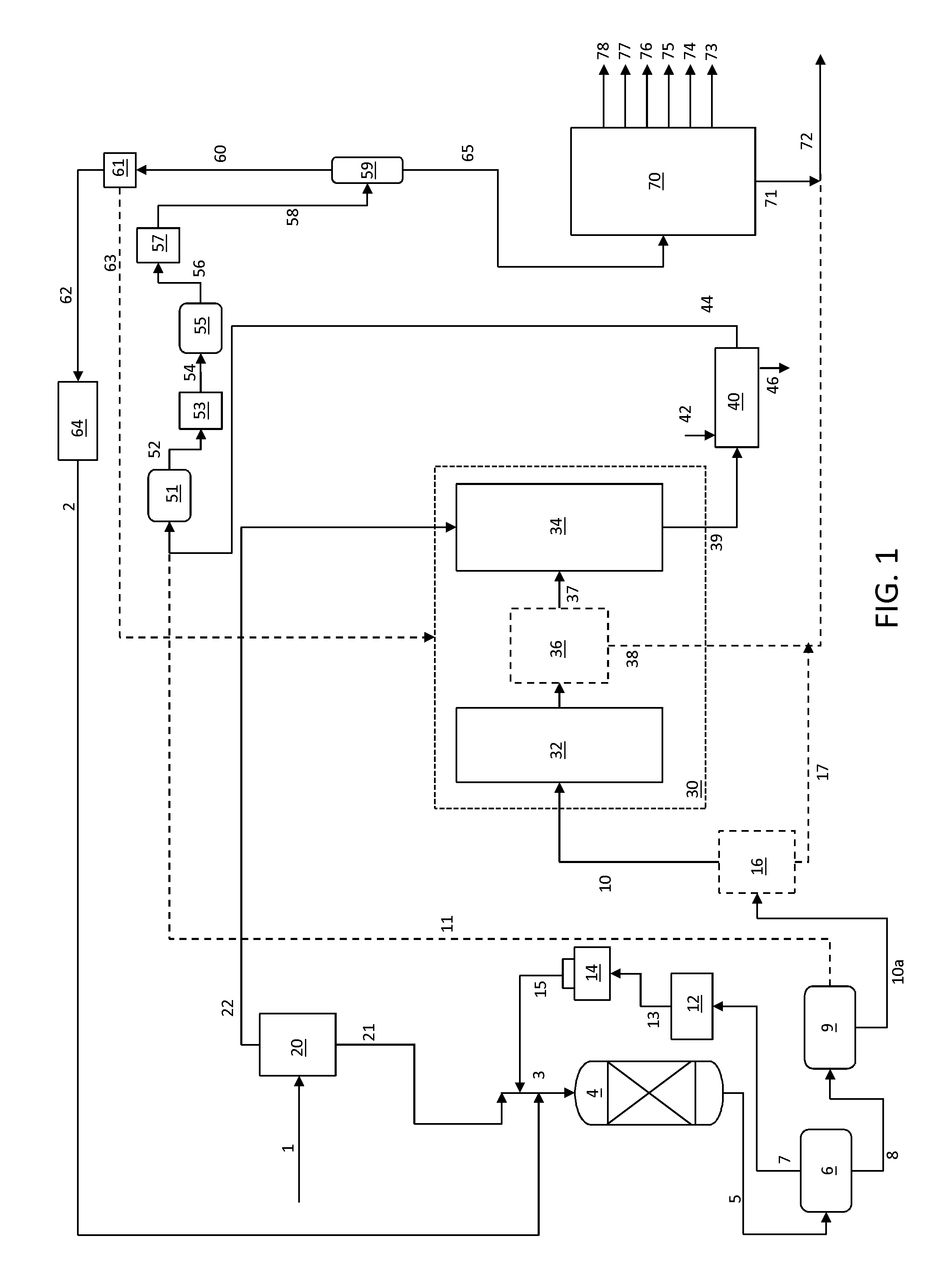 Integrated hydrotreating and steam pyrolysis process including hydrogen redistribution for direct processing of a crude oil