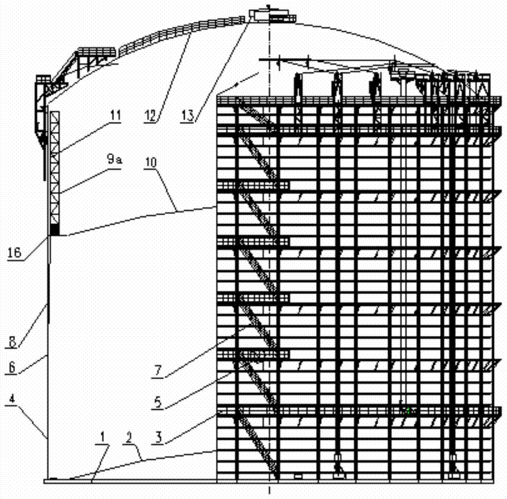 Piston bracket retractable single-section rubber membrane sealed dry gas holder