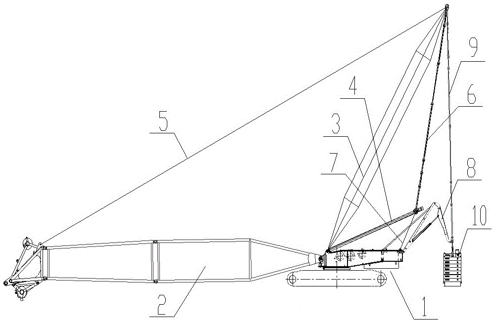 Self-dismounting amplitude change device of track crane superlift counterweight