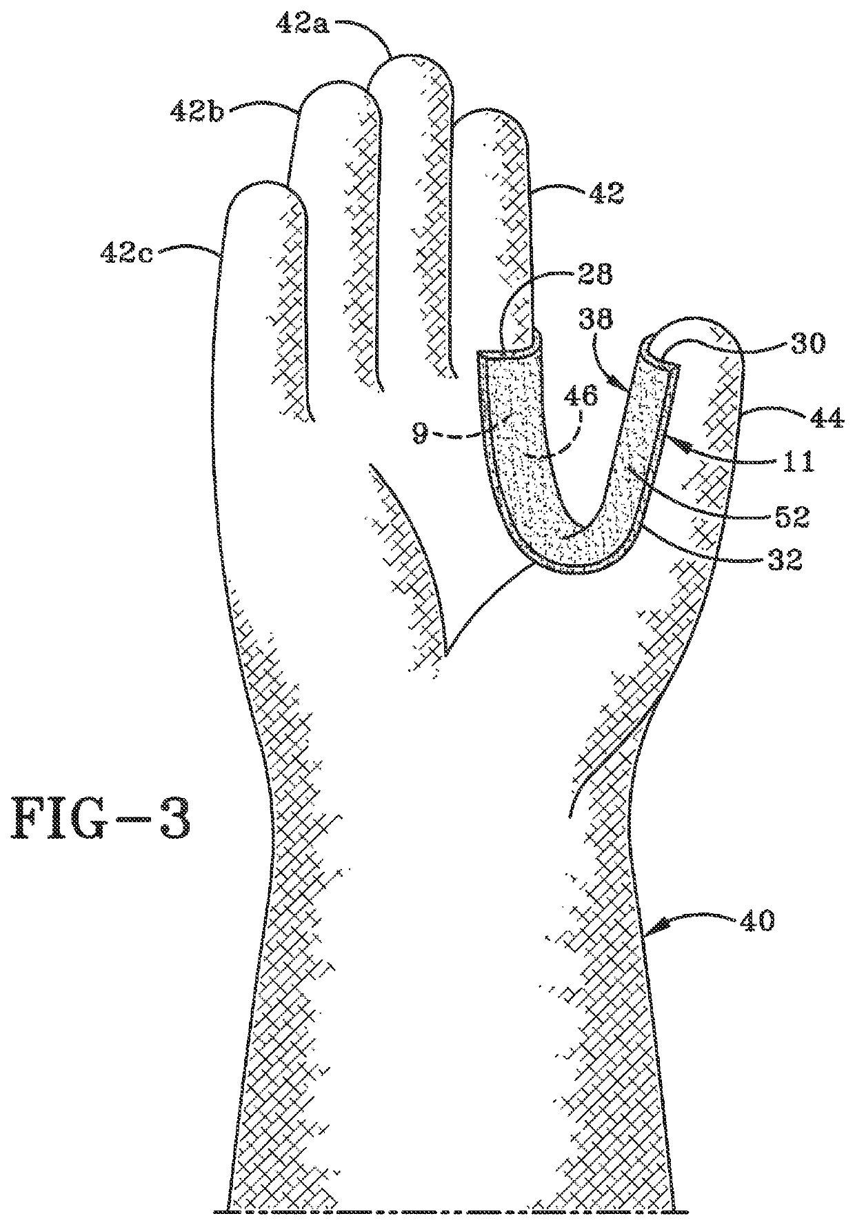 Protective device for use with a glove